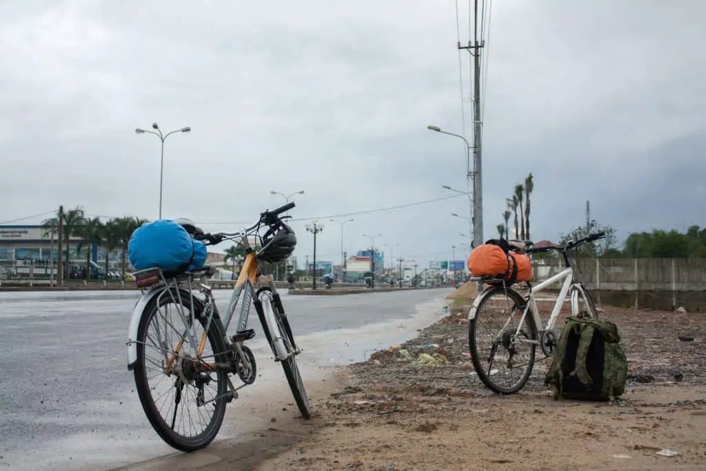 Two touring bikes with luggage racks